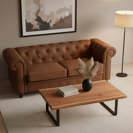 Τραπέζι Σαλονιού Miles Μασίφ Ξύλο Ακακίας Πάχους 3.7-4εκ σε Καρυδί Απόχρωση με Μαύρα Μεταλλικά Πόδια 115x60x45