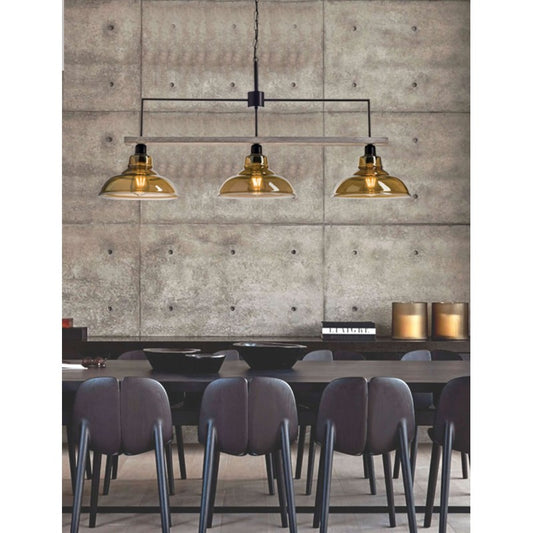 Φωτιστικό Πολύφωτο 3φ Ξύλο/Μέταλλο Μαύρο/Γυαλί Ε27