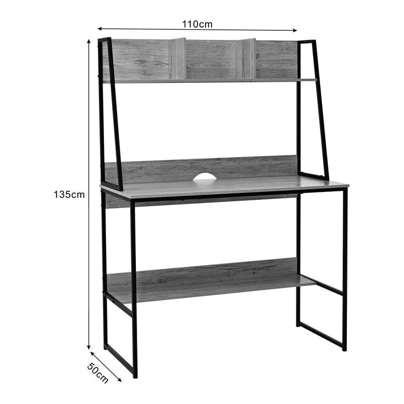 Γραφείο Εργασίας Herbey με Ράφια σε Oak Απόχρωση με Πόδι Μαύρο Μέταλλο 100x48x139