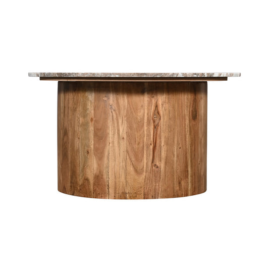 Τραπέζι Σαλονιού Sergy Μασίφ Ξύλο Ακακίας σε Φυσική Απόχρωση με Επιφάνεια Μαρμάρου Φ70x35