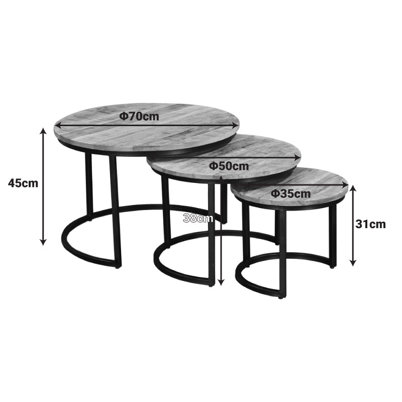 Τραπέζι Σαλονιού Frina Σετ 3 Τεμ Mango Ξύλο σε Φυσική Απόχρωση με Πόδι Μαύρο Μέταλλο