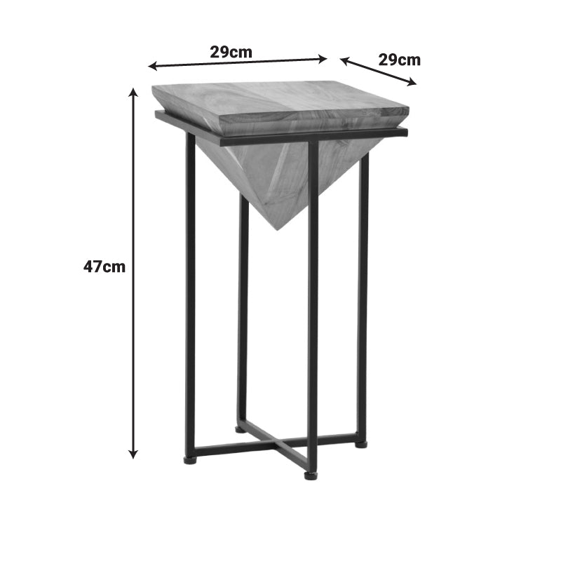 Βοηθητικό Τραπέζι Miles II Μασίφ Ξύλο Ακακίας σε Φυσική Απόχρωση με Μαύρα Μεταλλικά Πόδια 29x29x54