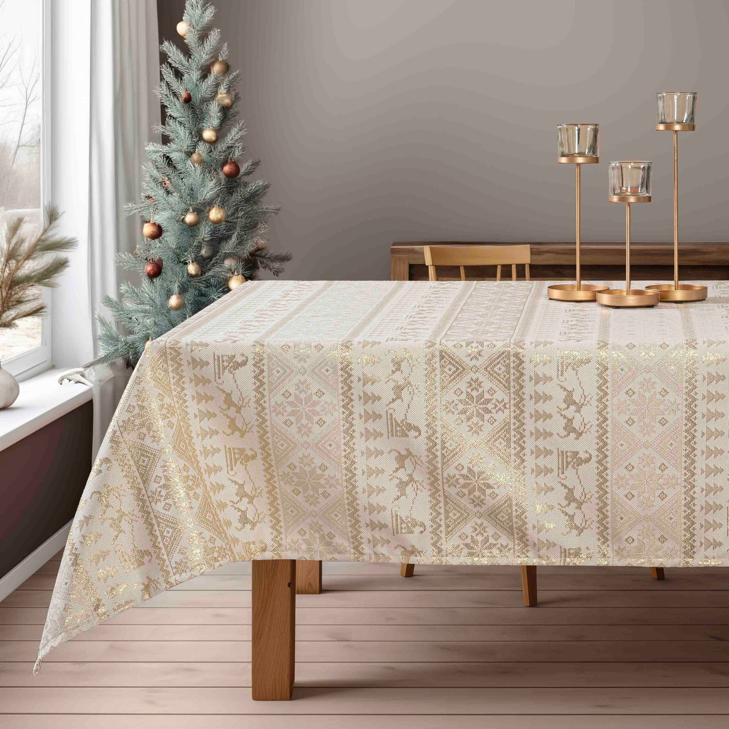 Τραπεζομάντηλο Ζακάρ Παραδοσιακό με Χρυσά Χριστ. Σχέδια 135x180εκ