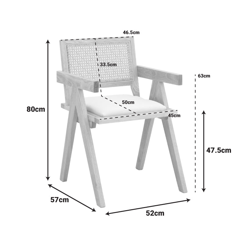 Πολυθρόνα Winslow Rubberwood σε Φυσική Απόχρωση-Ύφασμα Λευκό 51x54x80