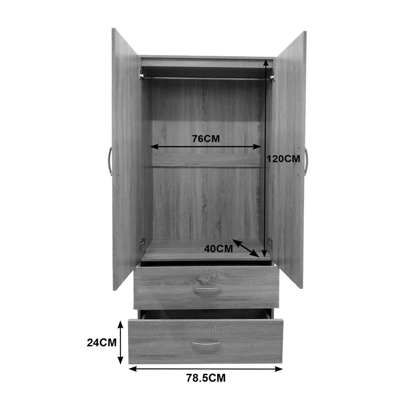 Ντουλάπα Δίφυλλη με 2 Συρτάρια Lego σε Sonoma-Ανθρακί Απόχρωση 80x42x180