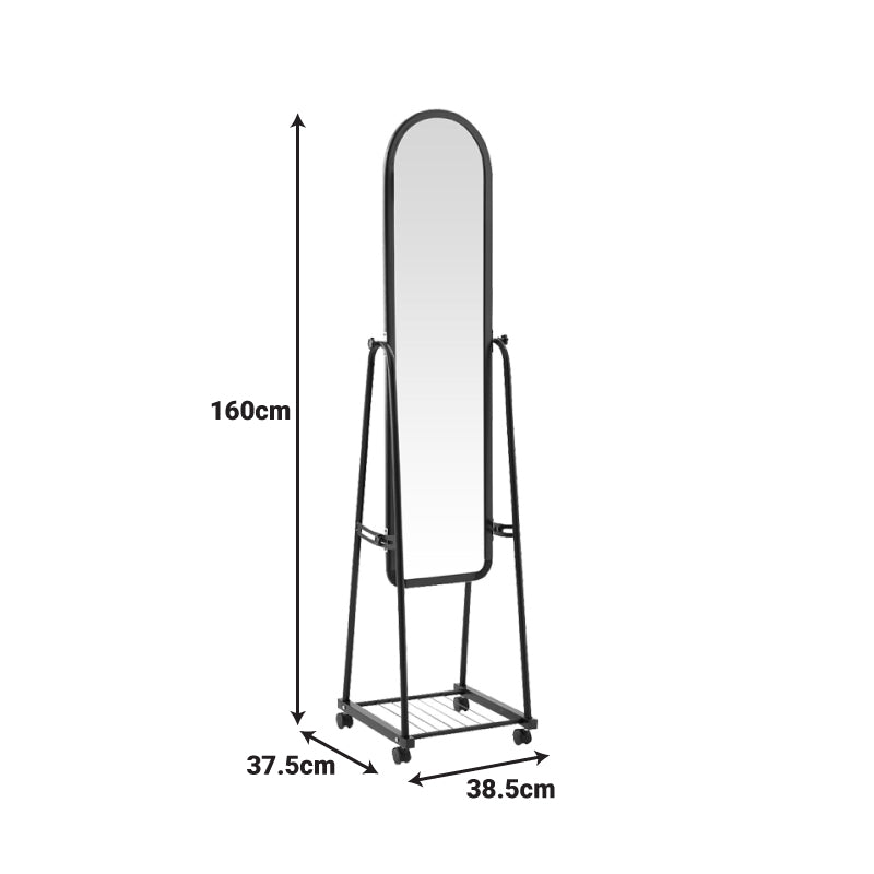 Καθρέπτης Τροχήλατος Lomna PP-Μεταλλικός με Ράφι σε Μαύρη Απόχρωση 38.5x37.5x160