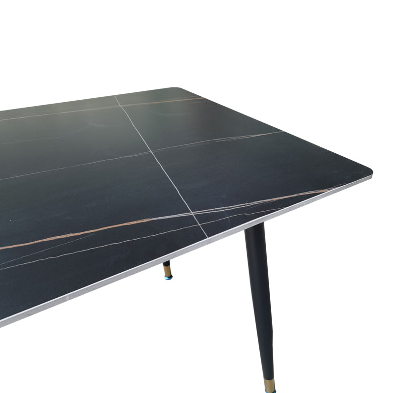 Τραπέζι Pembe Sintered Stone Μαύρη Όψη Μαρμάρου με Μαύρα Μεταλλικά Πόδια 140x80x75