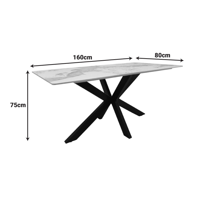 Bethan Sintered Stone-Metal Dining Table White Marble-Black 160x80x75