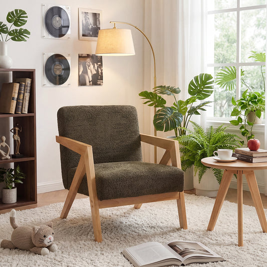 Armchair Garifa Green Fabric with Walnut Leg 79x75x75