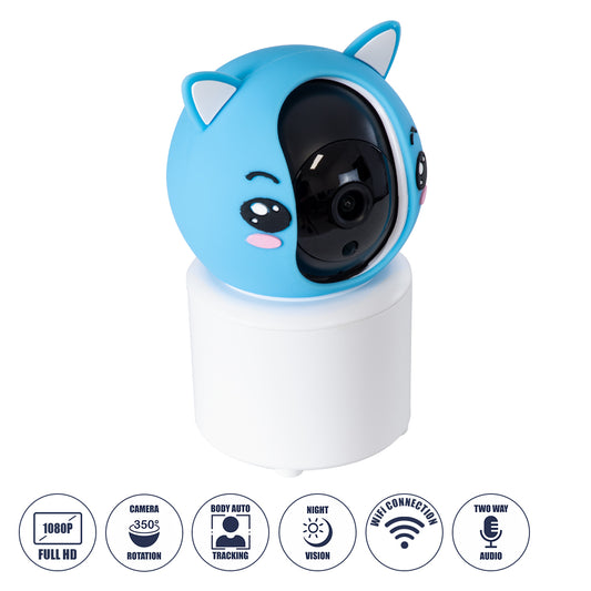 86079 Επιτραπέζια Κάμερα WiFi HD 1080P 350° Διπλή Κατέυθυνση Ομιλίας & Ανιχνευτή Κίνησης - Απομακρυσμένος Έλεγχος Body Auto Tracking IP20 - Γαλάζιο Λευκό - Φ8 x Υ13cm