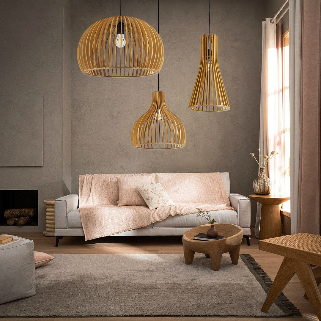 SCANDINAVIA 01698 Μοντέρνο Κρεμαστό Φωτιστικό Οροφής Μονόφωτο 1 x E27 Μπεζ Ξύλινο Πλέγμα Φ33 x Υ20cm