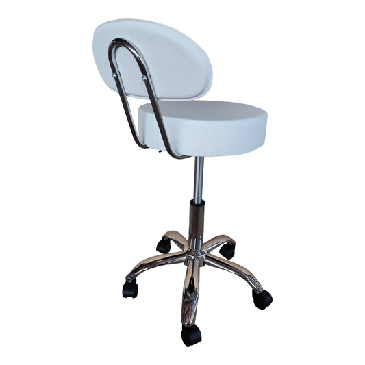 Σκαμπό Γραφείου-Εργασίας Τροχήλατο με Πλάτη Tebere PU σε Λευκή Απόχρωση 35x35x65-77