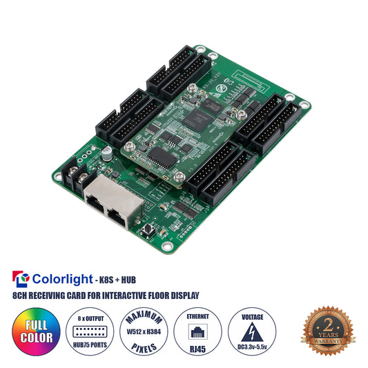 K8S+HUB 41023 Colorlight K8S+HUB-DL-S65 Διαδραστική Receiving Card για Οθόνες LED Video Wall 8 x HUB75E με Loading Capacity σε Pixel 512 x 384px - Gigabit Network Ethernet Input & Output Ports - DC 5V IP20 - Μ14.5 x Π9 x Υ1.5
