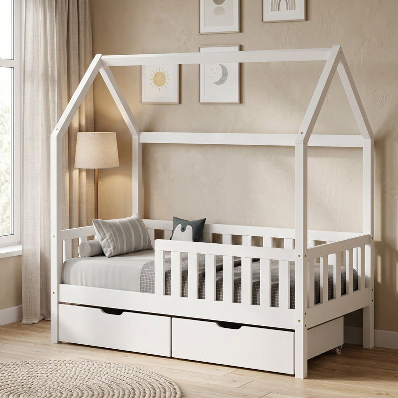 Bendina T. Montessori Children's Bed with 2 Drawers Pine Wood White 90x190cm