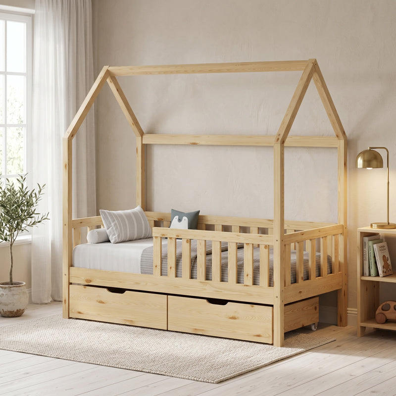Children's Bed Bendina T. Montessori with 2 Drawers Pine Wood in Natural Color 90x190cm