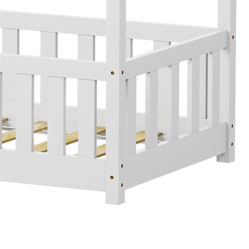 Bambie Children's Bed with Montessori Style Railing White Pine Wood 70x140cm