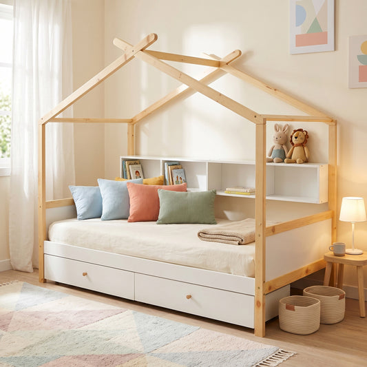 Discovery Children's Bed T. Montessori Pine Wood White-Natural 90x190cm
