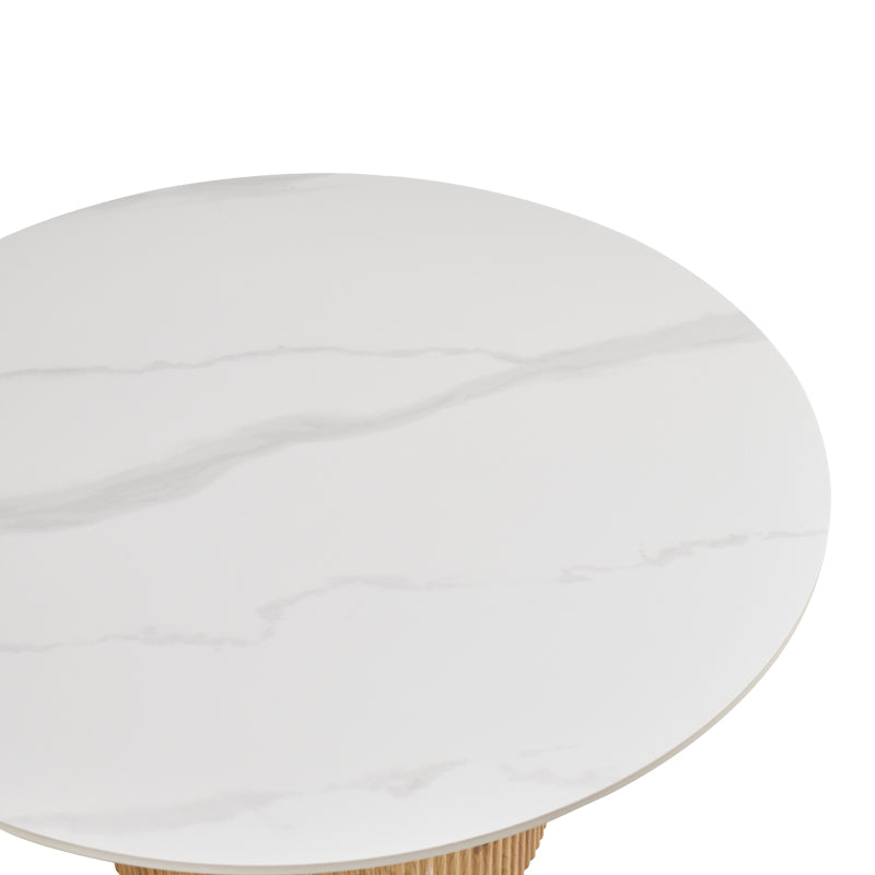 Sikulu Living Room Table MDF Oak - White Travertine Top Φ80x40
