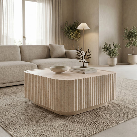 Τραπέζι Σαλονιού Doric MGO Όψη Τραβερτίνας 80x80x38