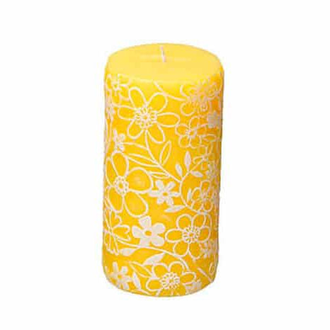 Κερί Κύλινδρος Κίτρινος Floral 15εκ