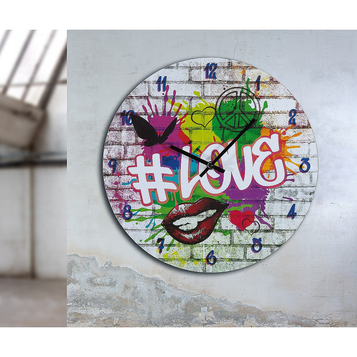 Ρολόι Τοίχου 'Love' με Γκράφιτι Πολύχρωμο MDF Φ33.8x2