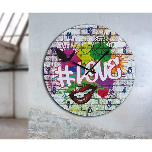 Ρολόι Τοίχου 'Love' με Γκράφιτι Πολύχρωμο MDF Φ33.8x2