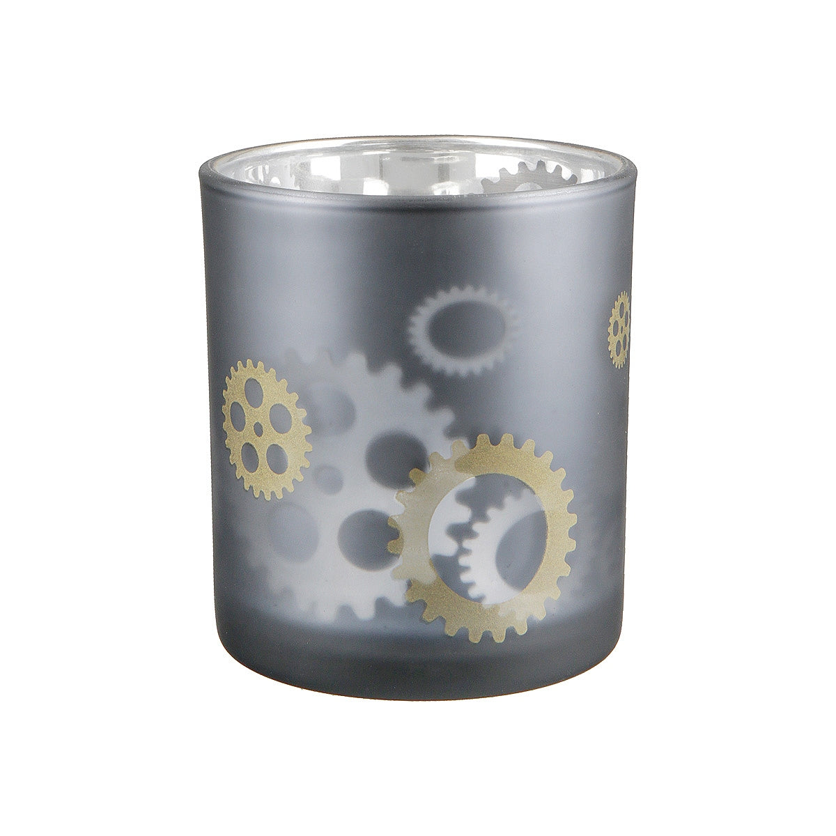 Κηροπήγιο με Διακόσμηση Γρανάζια Γκρι Γυαλί Φ7x8εκ