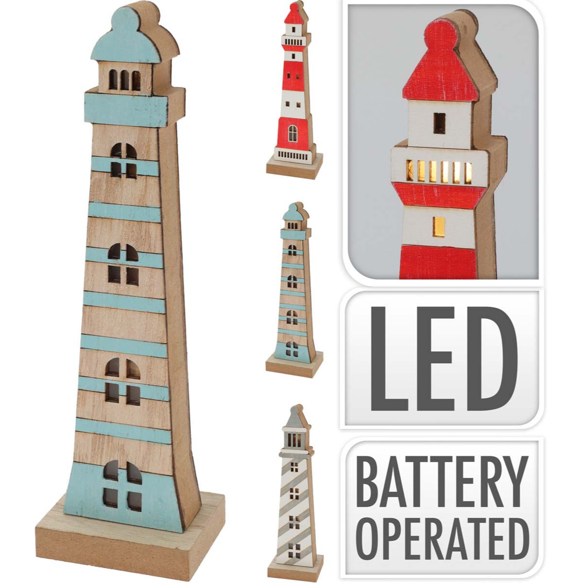 Φάρος Ξύλινος LED 22εκ 3 Σχδ