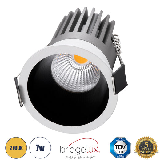 MICRO-B 60241 Χωνευτό LED Spot Downlight TrimLess Φ6cm 7W 875lm 38° AC 220-240V IP20 Φ6 x Υ7.8cm - Στρόγγυλο - Λευκό με Μαύρο Κάτοπτρο - Θερμό Λευκό 2700K - Bridgelux COB
