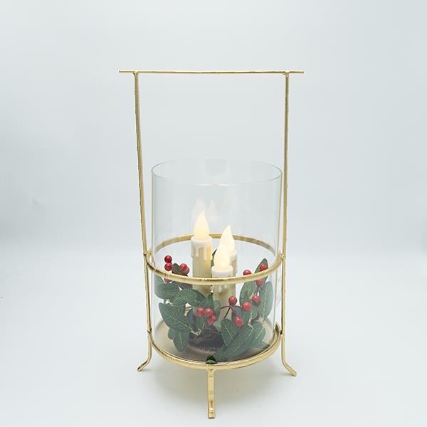 ΜΕΤΑΛΛΙΚΟ ΦΑΝΑΡΙ ΜΕ ΧΡΥΣΕΣ ΛΕΠΤΟΜΕΡΕΙΕΣ ΚΑΙ 3 ΚΕΡΙΑ 20x17x37