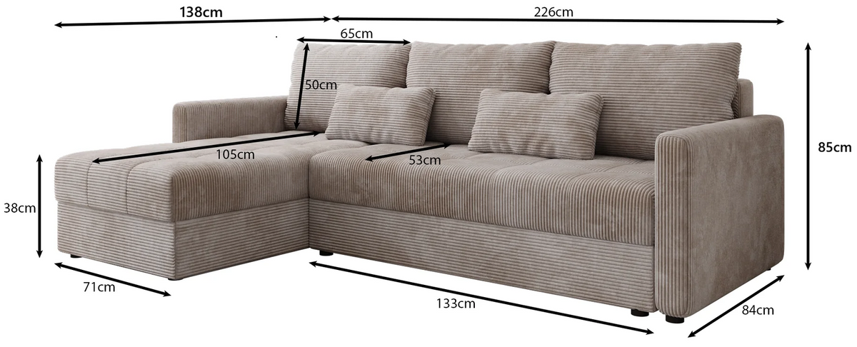 Ralevia Corner Sofa Ecru 226x84x85