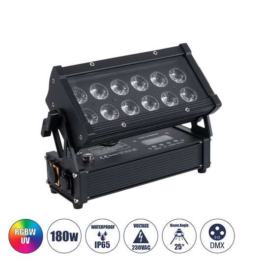 51198 CYRUS Επαγγελματική Κεφαλή PAR DMX512 180W AC 220V-240V 6in1 - SPOT 25° OSRAM LED Αδιάβροχη IP65 RGBW+UV - Μαύρο - Μ30 x Π14 x Υ19cm