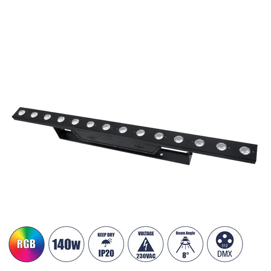 51204 MEDES Επαγγελματική Μπάρα Φωτισμού Wall Washer LED 14 x 10W 140W 8° AC 220-240V IP20 Πολύχρωμο RGB DMX512 - Μαύρο - Μ100 x Π6.5 x Υ12.5cm