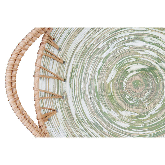 Μπολ Στρογγυλό "Fortaleza" Ριγέ Μπαμπού Rattan Ecru Green 35.5x30x11