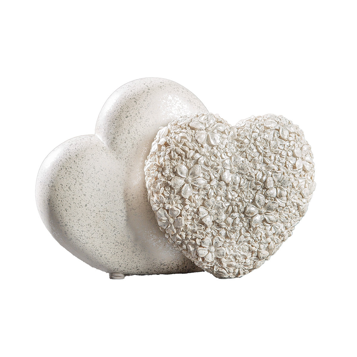 Διακοσμητικό Καρδιά "Flower Heart" Λουλουδάτο Design Πολυρεζίνη Ασημένιο Λευκό 18x8.5x13