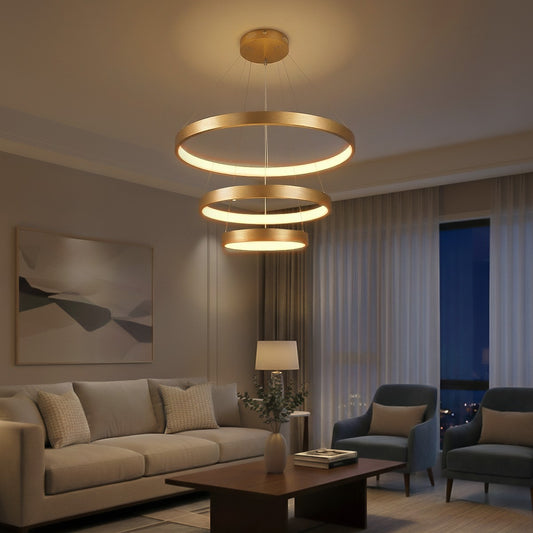 NEMESIS KLV-101-0219 Κρεμαστό Φωτιστικό Οροφής LED 100W 10000lm 180° AC 220-240V IP20 Ρυθμιζόμενο Λευκό CCT με Χειριστήριο από 2700K έως 6000K Dimmable - Lumileds SMD Chip - Χρυσό Πλατίνα - Μ60 x Π60 x Υ60