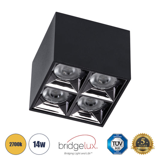 LUMINAR SUPERIOR 60333 Επιφανειακό LED Spot Downlight TrimLess 14W 1890lm 36° AC 220-240V IP20 Μ8.2 x Π8.2 x Υ6.6cm - Μαύρο με Κάτοπτρο Χρωμίου - Θερμό Λευκό 2700K - Bridgelux High Lumen Chip Gen2 - TÜV Certified Driver