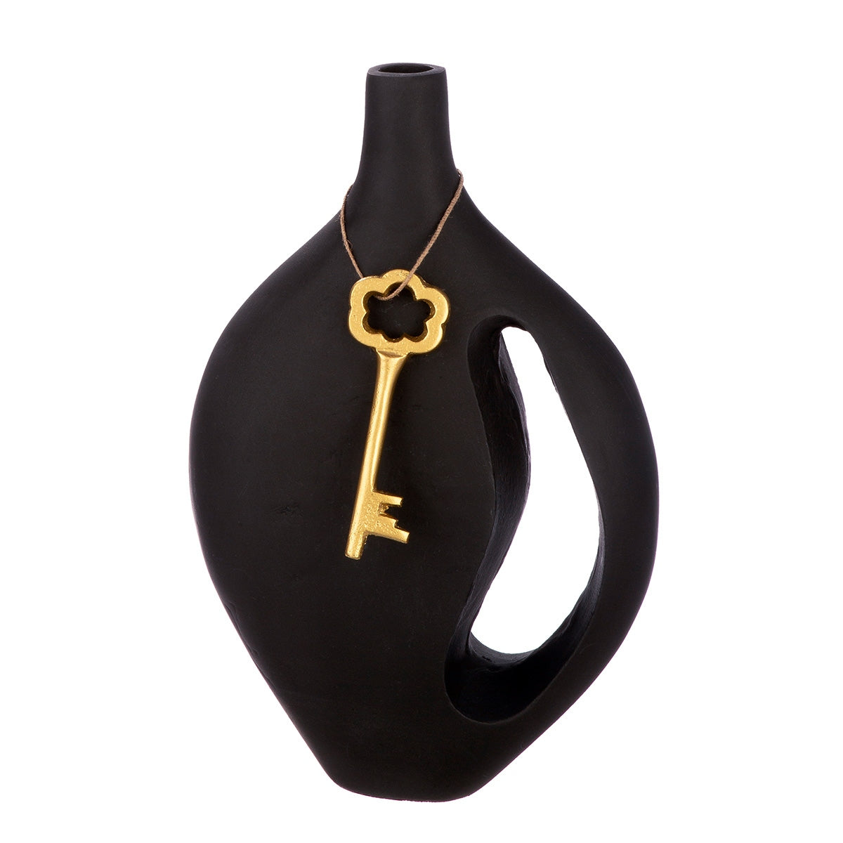 Handled Βάζο "Schlussel" Key Motif Αλουμίνιο Μαύρο 20x8x30