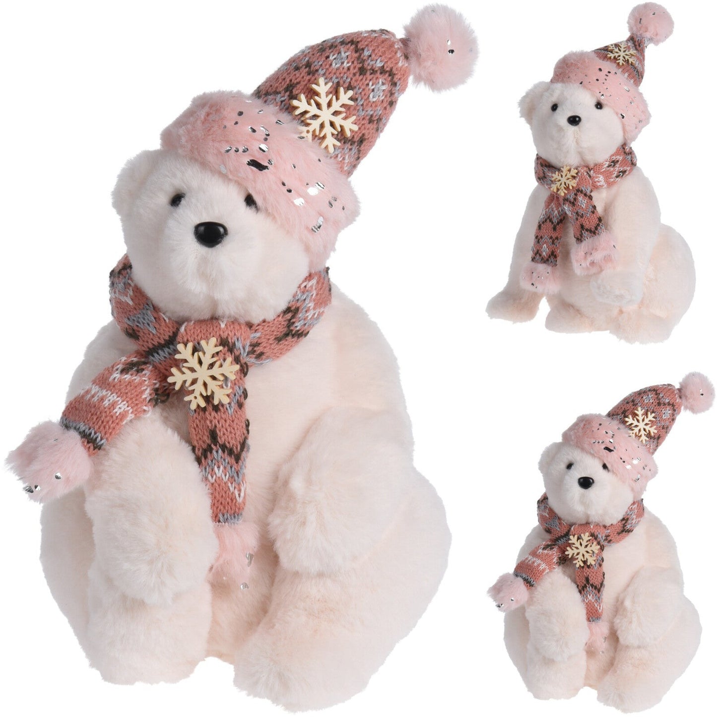 Πολική Αρκούδα Γούνινη Λευκό-Ροζ 18x17x31