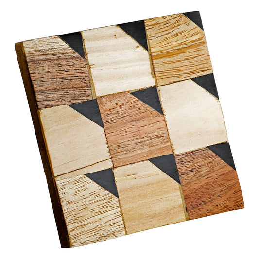 Σετ Σουβέρ Τετράγωνο Mango Ξύλο Μαύρο Καφέ Εκρού 10x5x10