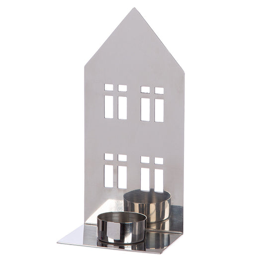 Κηροπήγιο Σπιτάκι 'Casita' Ατσάλι Ασημί 8x11.5x25