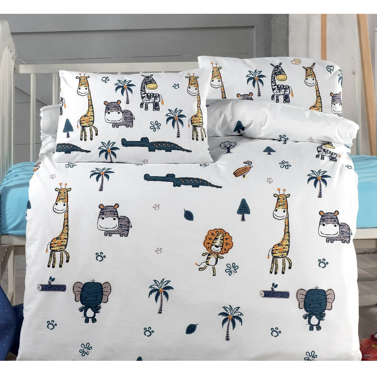 Σετ Σεντόνια Βρεφικά Art 5615 100x150εκ Τυρκουάζ/Εμπριμέ