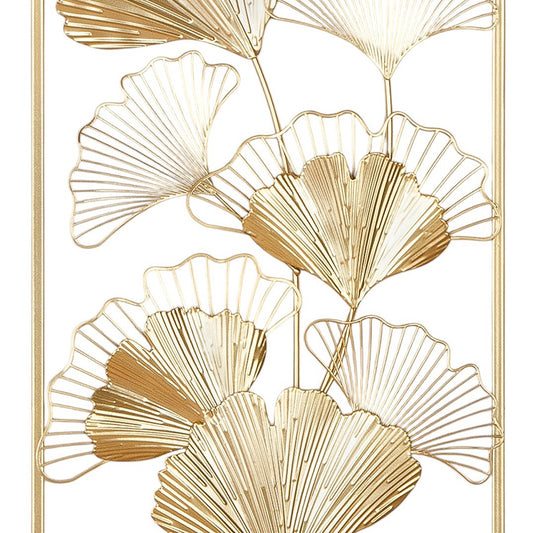 Ανάγλυφο Τοίχου Ορθογώνιο Ginkgo Motif Μεταλλικό Χρυσό Χρώμα 30x1x60