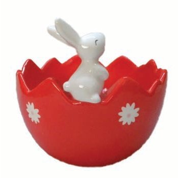 Αυγό Πασχαλινό Κεραμικό Κόκκινο/Λευκό 17x17x15