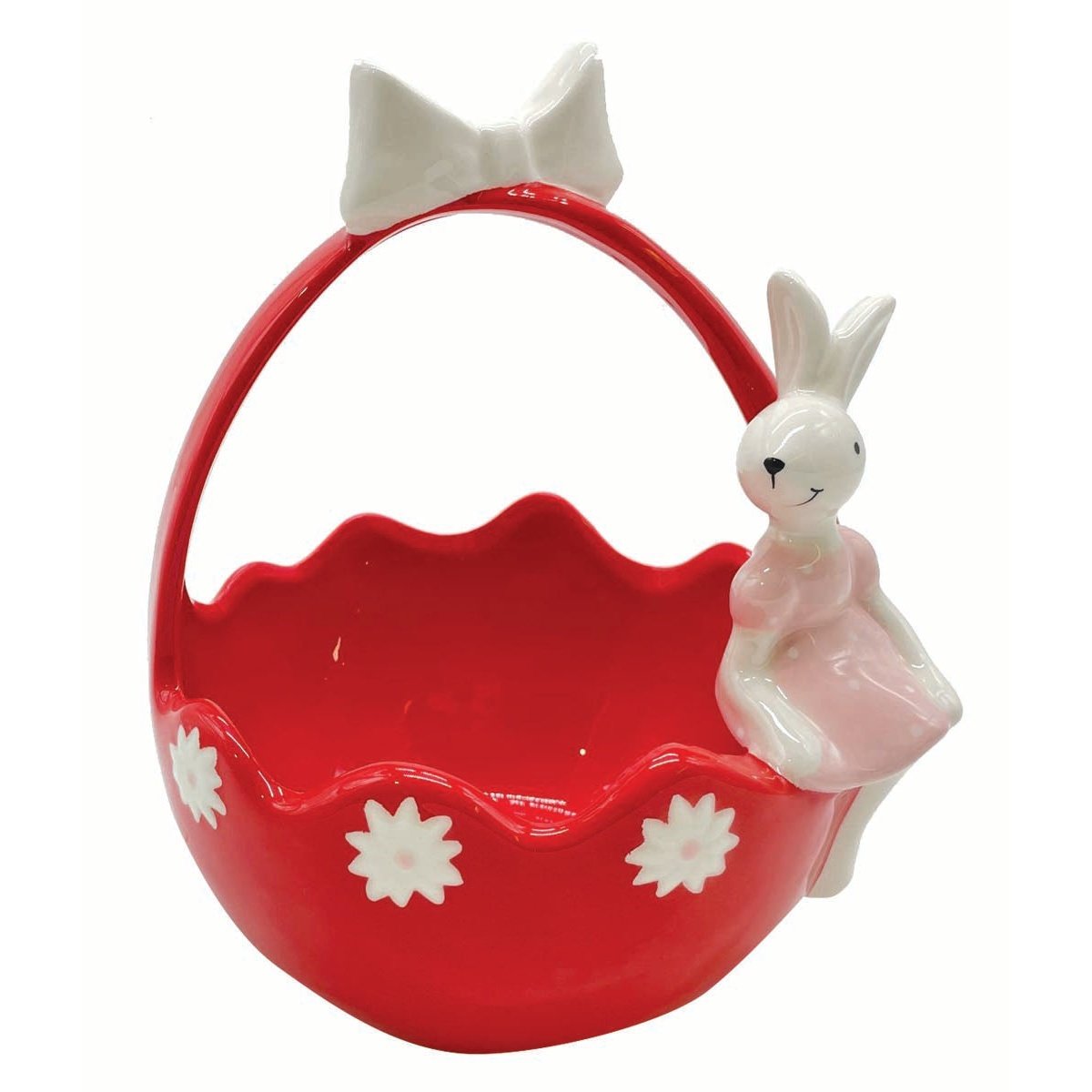 Καλάθι Πασχαλινό Κεραμικό Κόκκινο/Λευκό 17x15x18