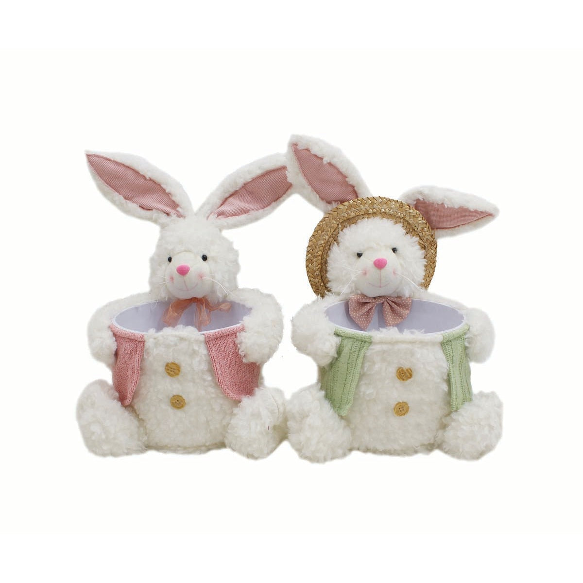 Καλάθι με Κουνέλι Ροζ & Φυστικί 28x25εκ 2 Σχδ