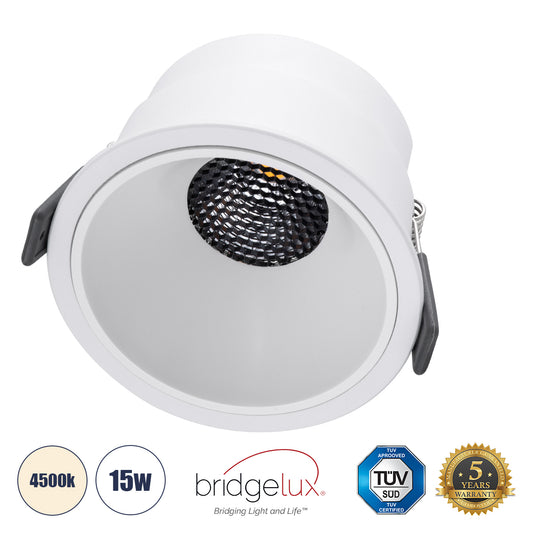 PLUTO-B 60260 Χωνευτό LED Spot Downlight TrimLess Φ10.4cm 15W 1950lm 38° AC 220-240V IP20 Φ10.4 x Υ6.5cm - Στρόγγυλο - Λευκό & Anti-Glare HoneyComb - Φυσικό Λευκό 4500K - Bridgelux COB