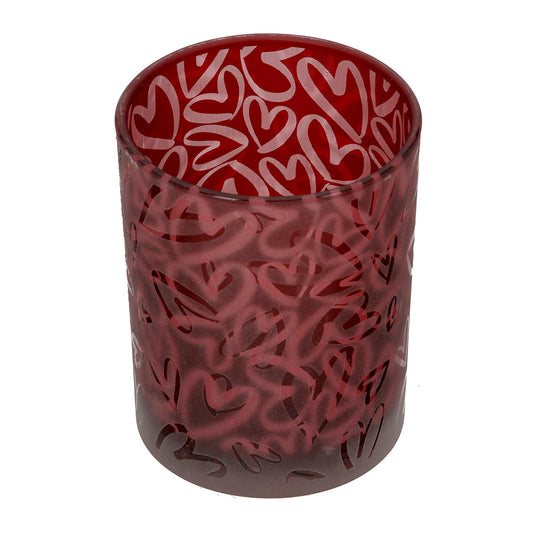 Φανάρι Κυλινδρικό Μοτίβο Καρδιάς Γυάλινα Σκεύη Κόκκινο 10x10x13