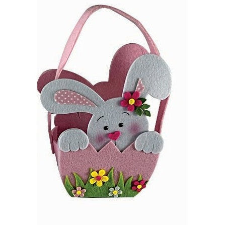Καλάθι Τσόχινο με Κουνέλι Ροζ 18x9x21