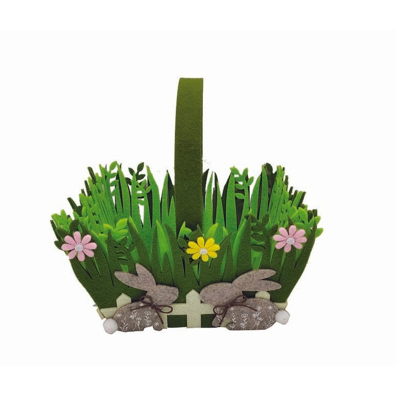 Καλάθι Τσόχινο με Κουνελάκια Πράσινο 19x15x11